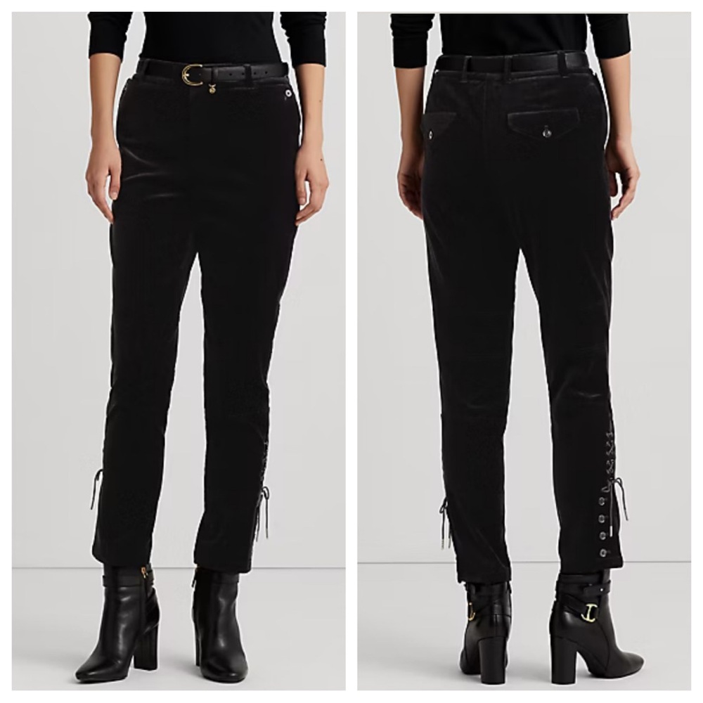 Lauren Ralph Lauren Pants Womens 16 Black Velvet Jodhpur Knee Patches Equestrian